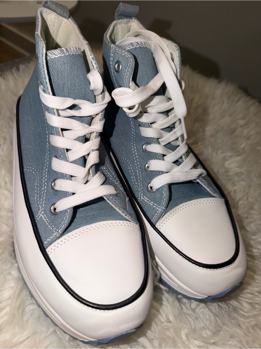 Mata Light Blue High-Top Canvas Ankle Boots with White Toe